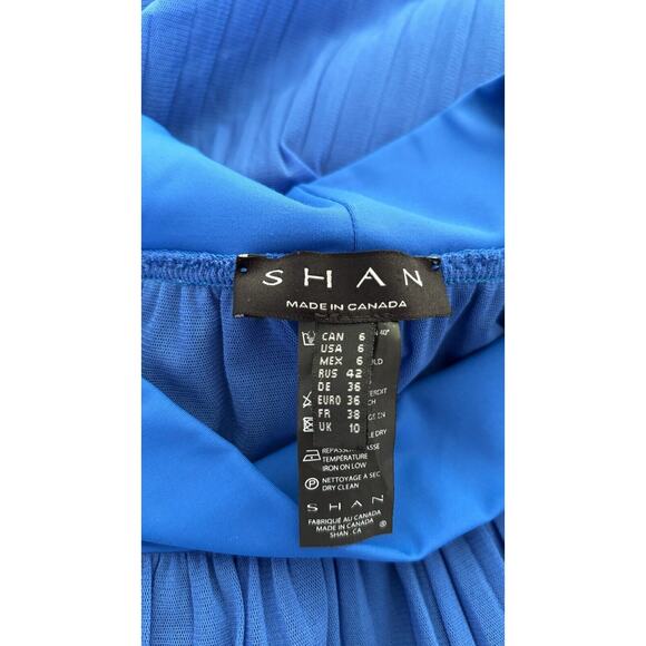 SHAN Womens Mia Pleated Mesh Maxi Skirt Royal Blue Front Slit Size 6 - Picture 9 of 11
